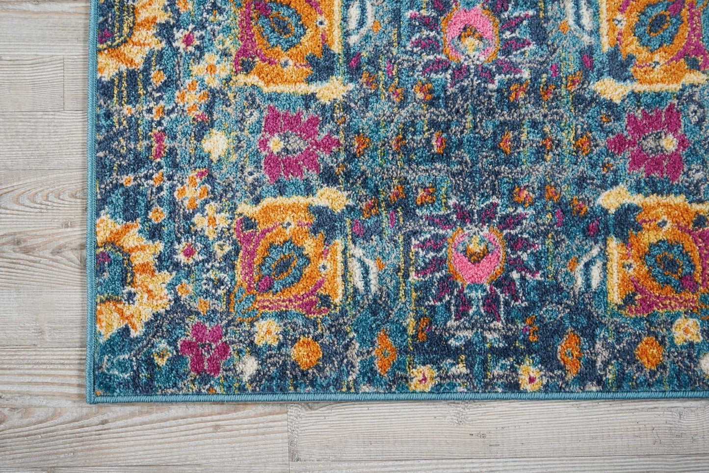 2' X 6’ Denim Blue Florals Distressed Runner Rug