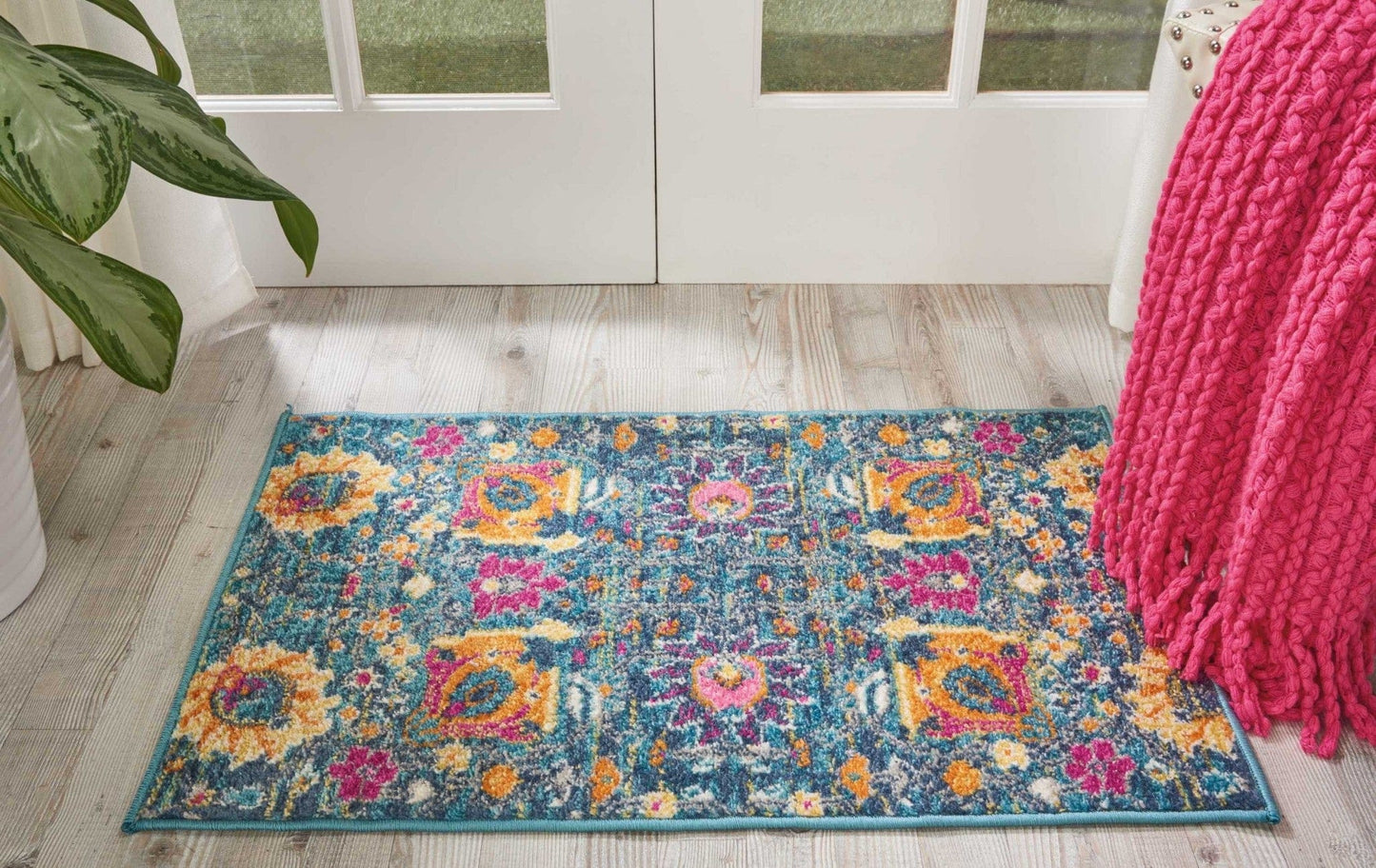 2' X 6’ Denim Blue Florals Distressed Runner Rug