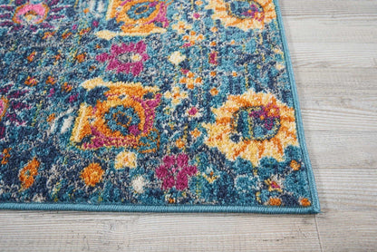 2' X 6’ Denim Blue Florals Distressed Runner Rug