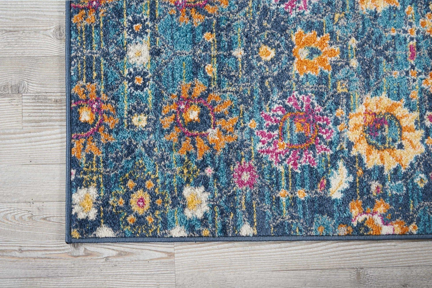 2' X 6’ Denim Blue Florals Distressed Runner Rug