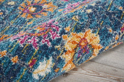 2' X 6’ Denim Blue Florals Distressed Runner Rug