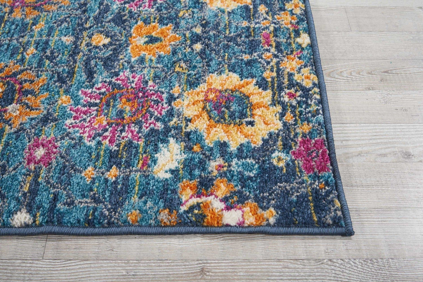 2' X 6’ Denim Blue Florals Distressed Runner Rug