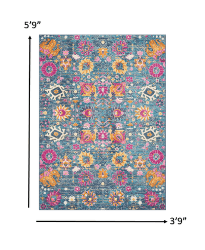 2' X 6’ Denim Blue Florals Distressed Runner Rug