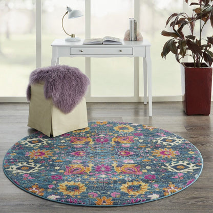2' X 6’ Denim Blue Florals Distressed Runner Rug