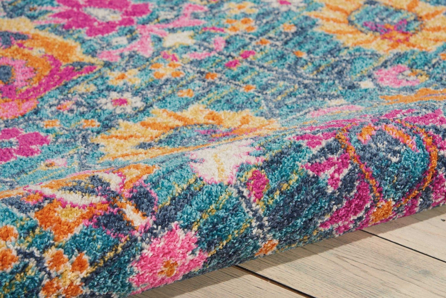 2' X 6’ Denim Blue Florals Distressed Runner Rug