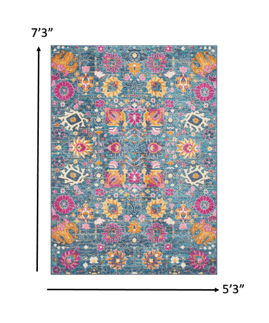 2' X 6’ Denim Blue Florals Distressed Runner Rug