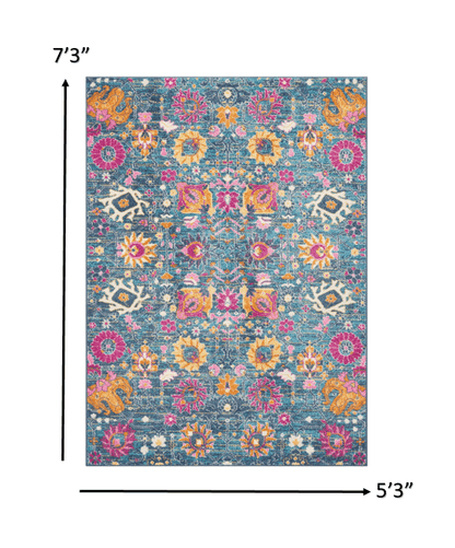 2' X 6’ Denim Blue Florals Distressed Runner Rug