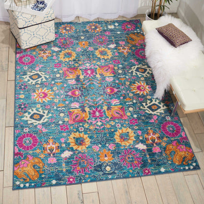 2' X 6’ Denim Blue Florals Distressed Runner Rug