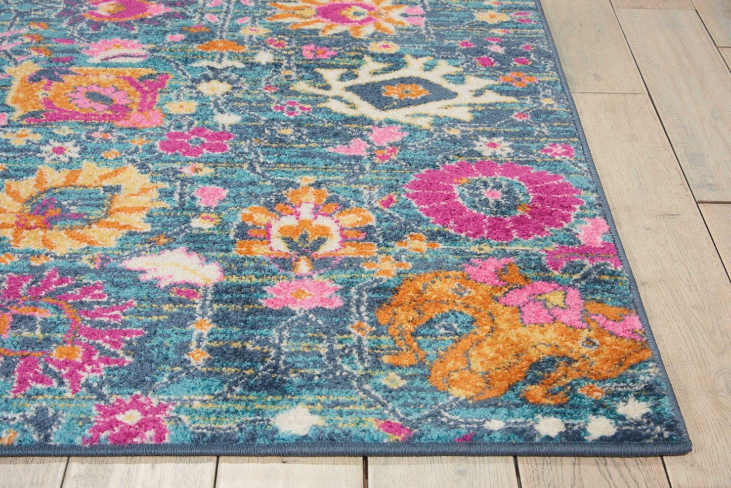 2' X 6’ Denim Blue Florals Distressed Runner Rug