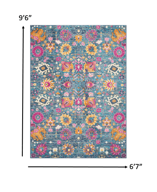 2' X 6’ Denim Blue Florals Distressed Runner Rug