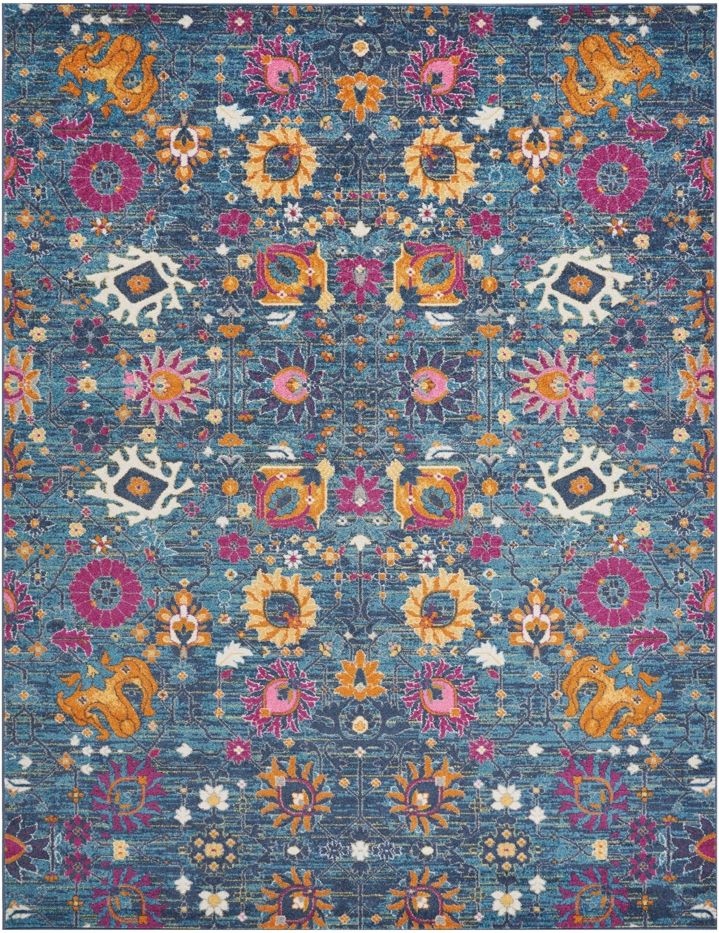 2' X 6’ Denim Blue Florals Distressed Runner Rug