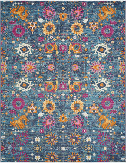 2' X 6’ Denim Blue Florals Distressed Runner Rug