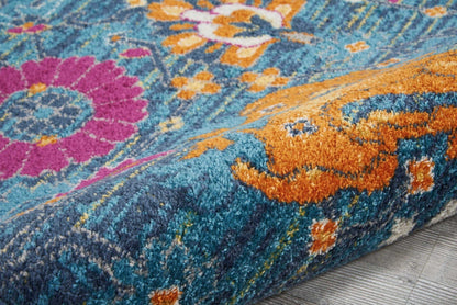 2' X 6’ Denim Blue Florals Distressed Runner Rug