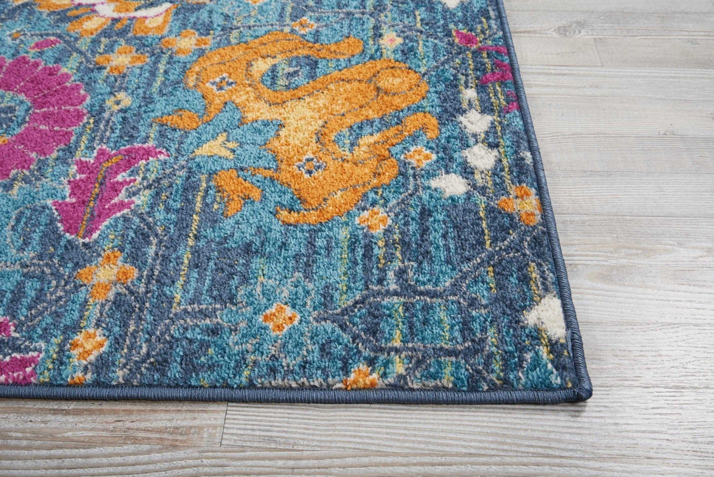 2' X 6’ Denim Blue Florals Distressed Runner Rug