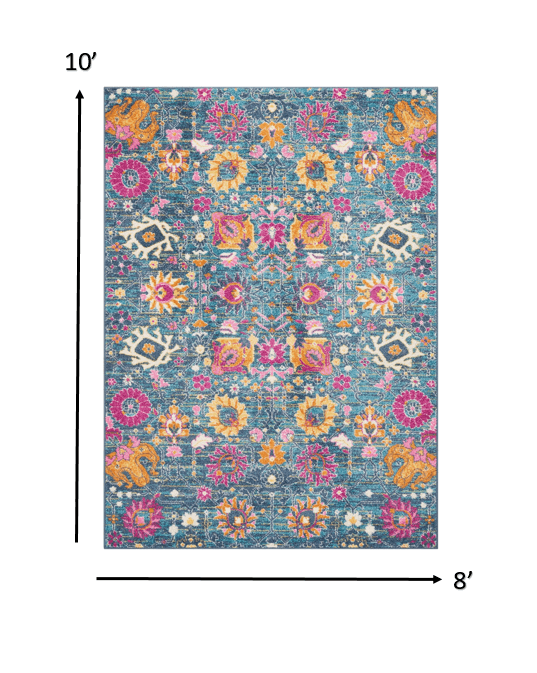 2' X 6’ Denim Blue Florals Distressed Runner Rug