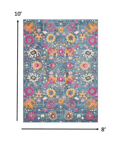 2' X 6’ Denim Blue Florals Distressed Runner Rug