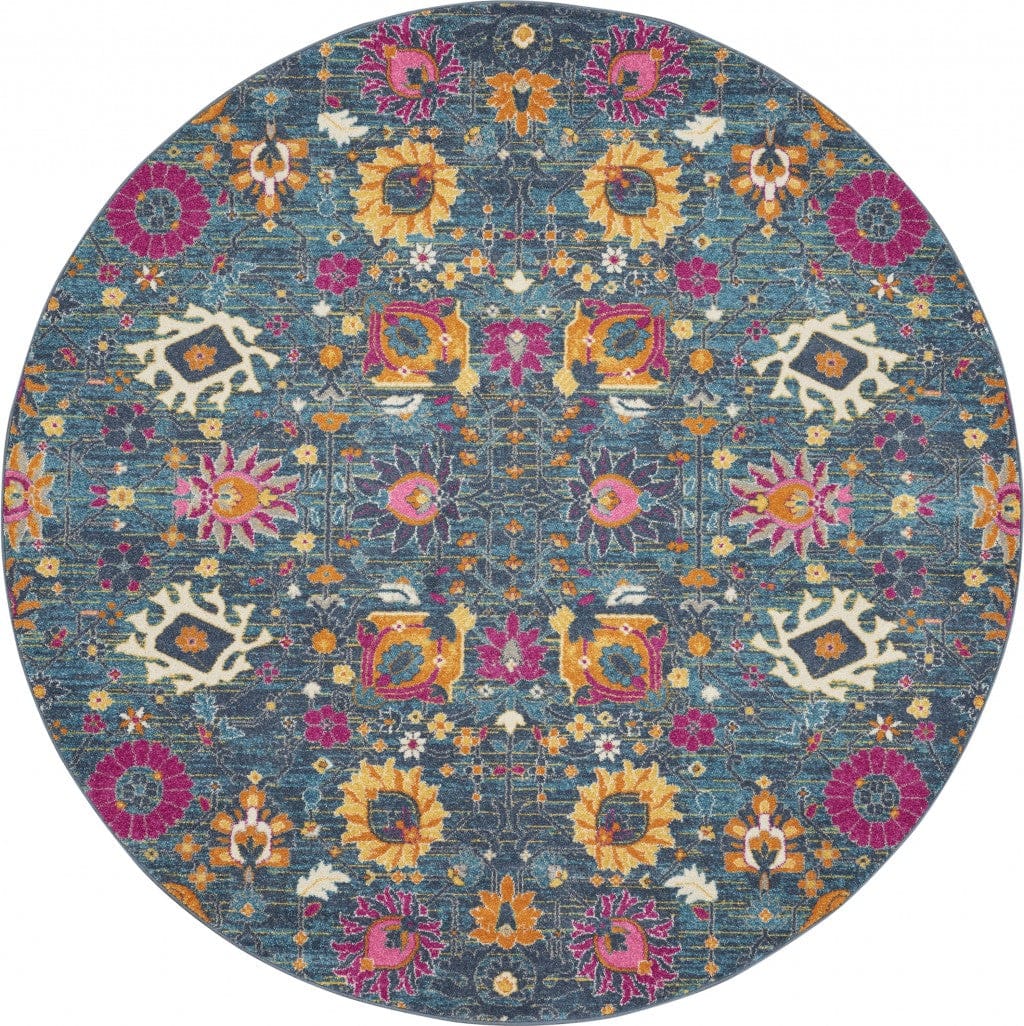 2' X 6’ Denim Blue Florals Distressed Runner Rug