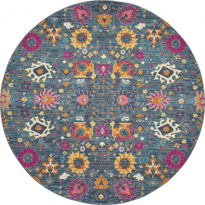 2' X 6’ Denim Blue Florals Distressed Runner Rug