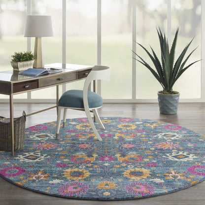 2' X 6’ Denim Blue Florals Distressed Runner Rug