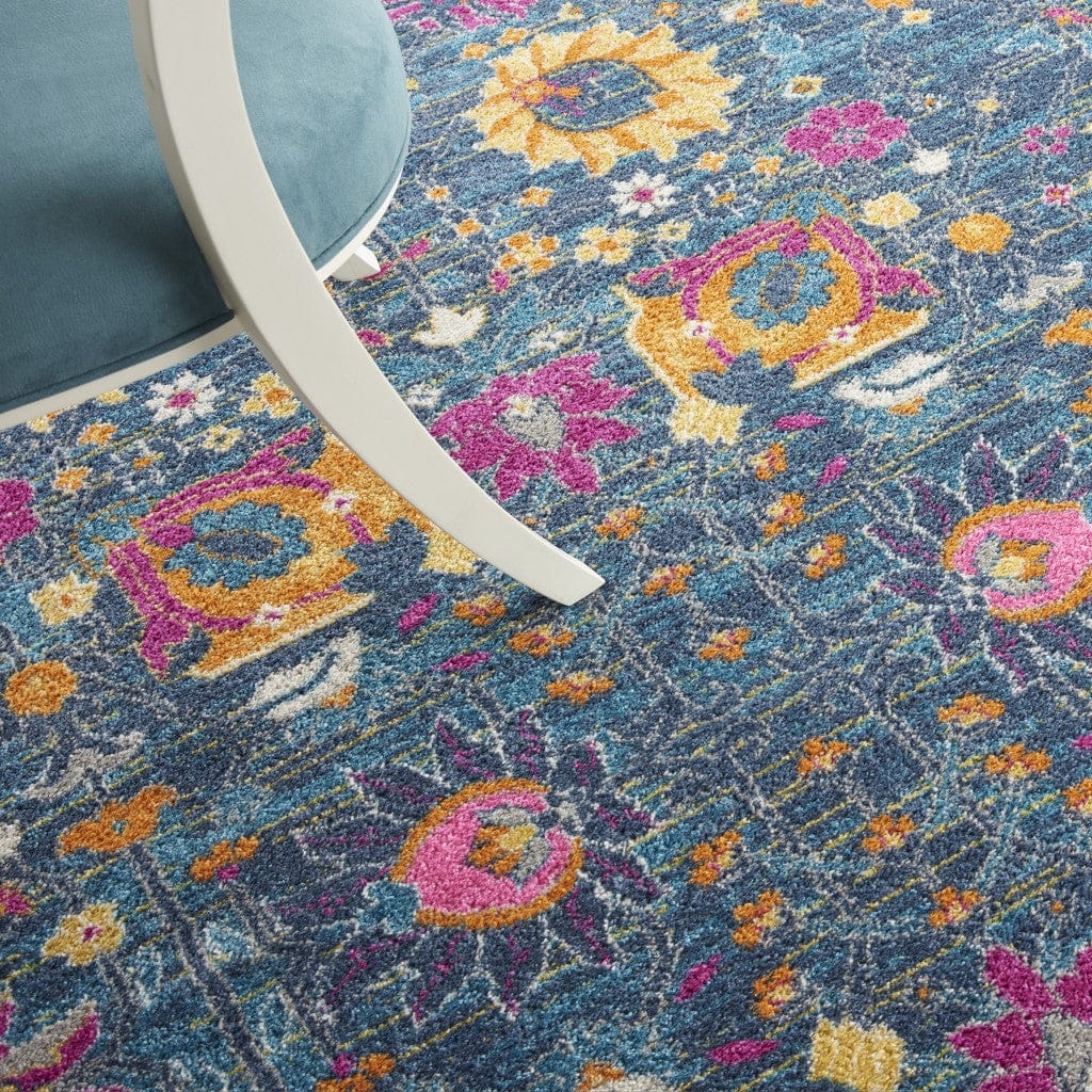 2' X 6’ Denim Blue Florals Distressed Runner Rug