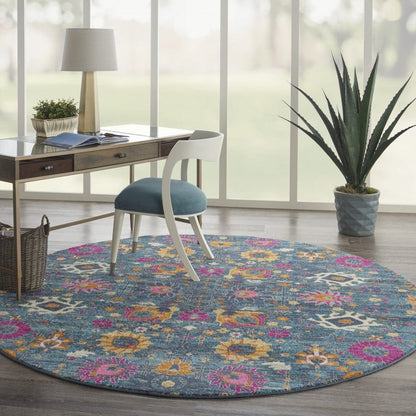 2' X 6’ Denim Blue Florals Distressed Runner Rug