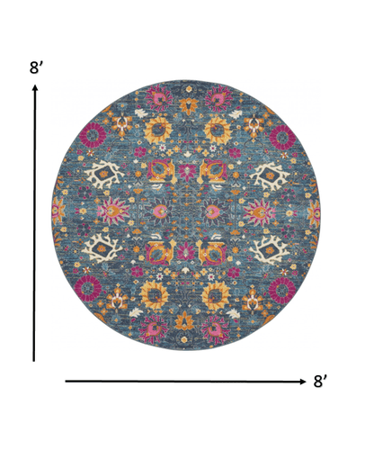 2' X 6’ Denim Blue Florals Distressed Runner Rug