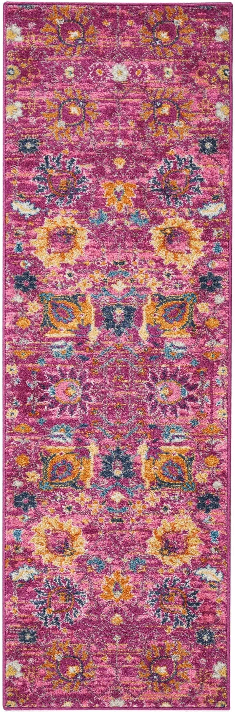 2’ X 6’ Fuchsia And Orange Distressed Runner Rug