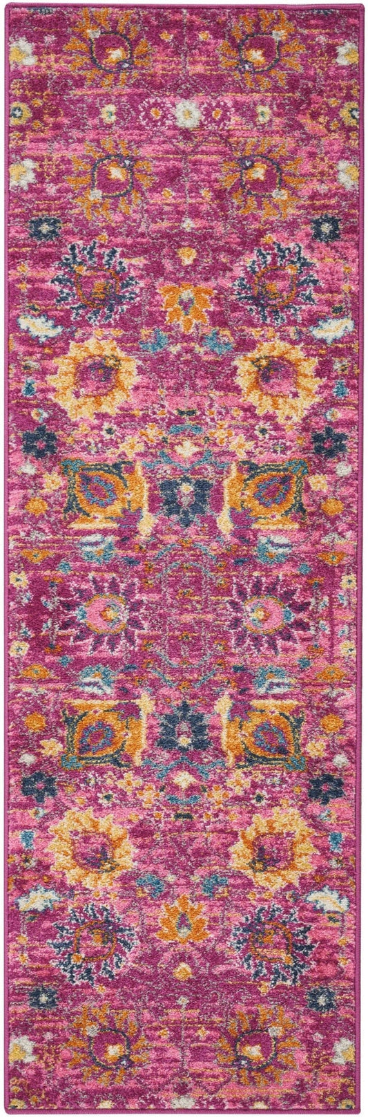 2’ X 6’ Fuchsia And Orange Distressed Runner Rug
