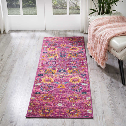 2’ X 6’ Fuchsia And Orange Distressed Runner Rug