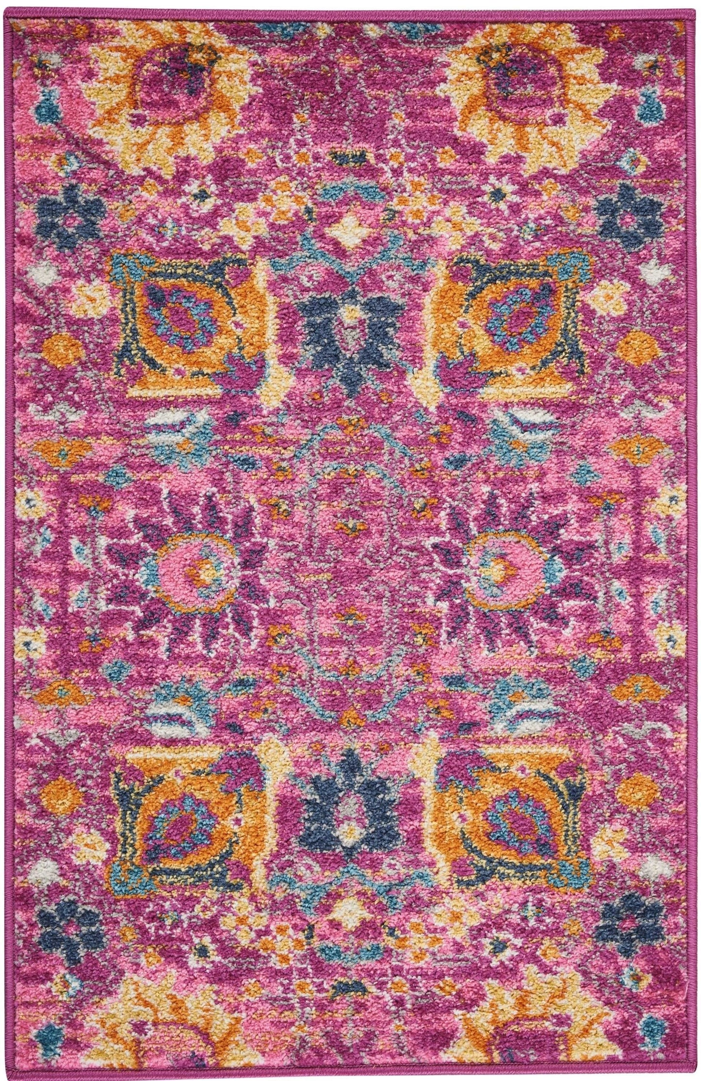 2’ X 6’ Fuchsia And Orange Distressed Runner Rug