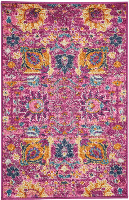 2’ X 6’ Fuchsia And Orange Distressed Runner Rug