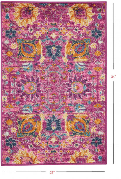 2’ X 6’ Fuchsia And Orange Distressed Runner Rug