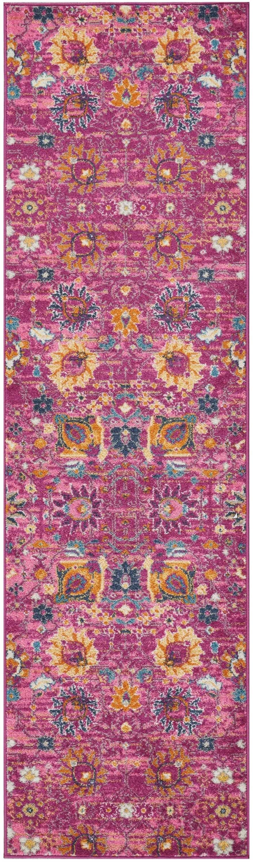 2’ X 6’ Fuchsia And Orange Distressed Runner Rug
