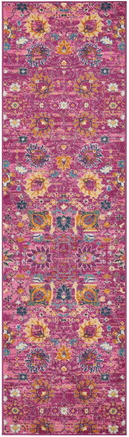 2’ X 6’ Fuchsia And Orange Distressed Runner Rug