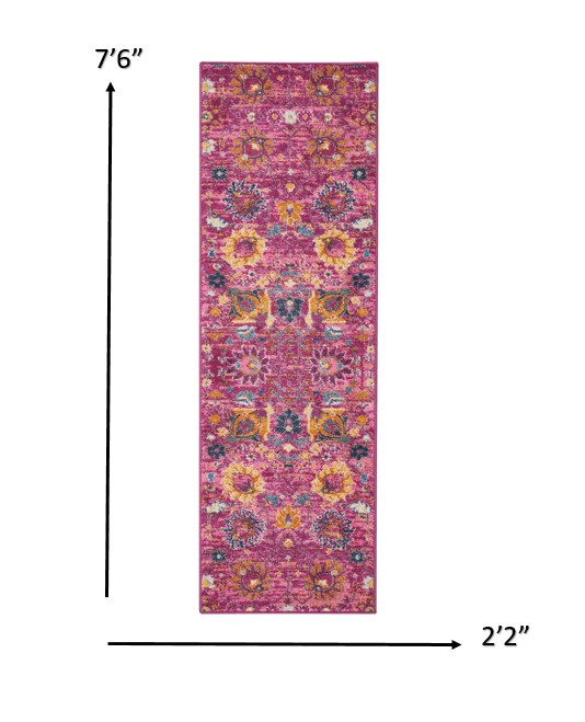 2’ X 6’ Fuchsia And Orange Distressed Runner Rug