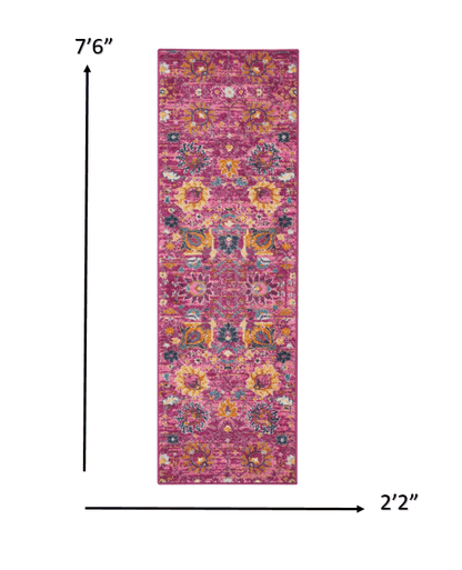 2’ X 6’ Fuchsia And Orange Distressed Runner Rug
