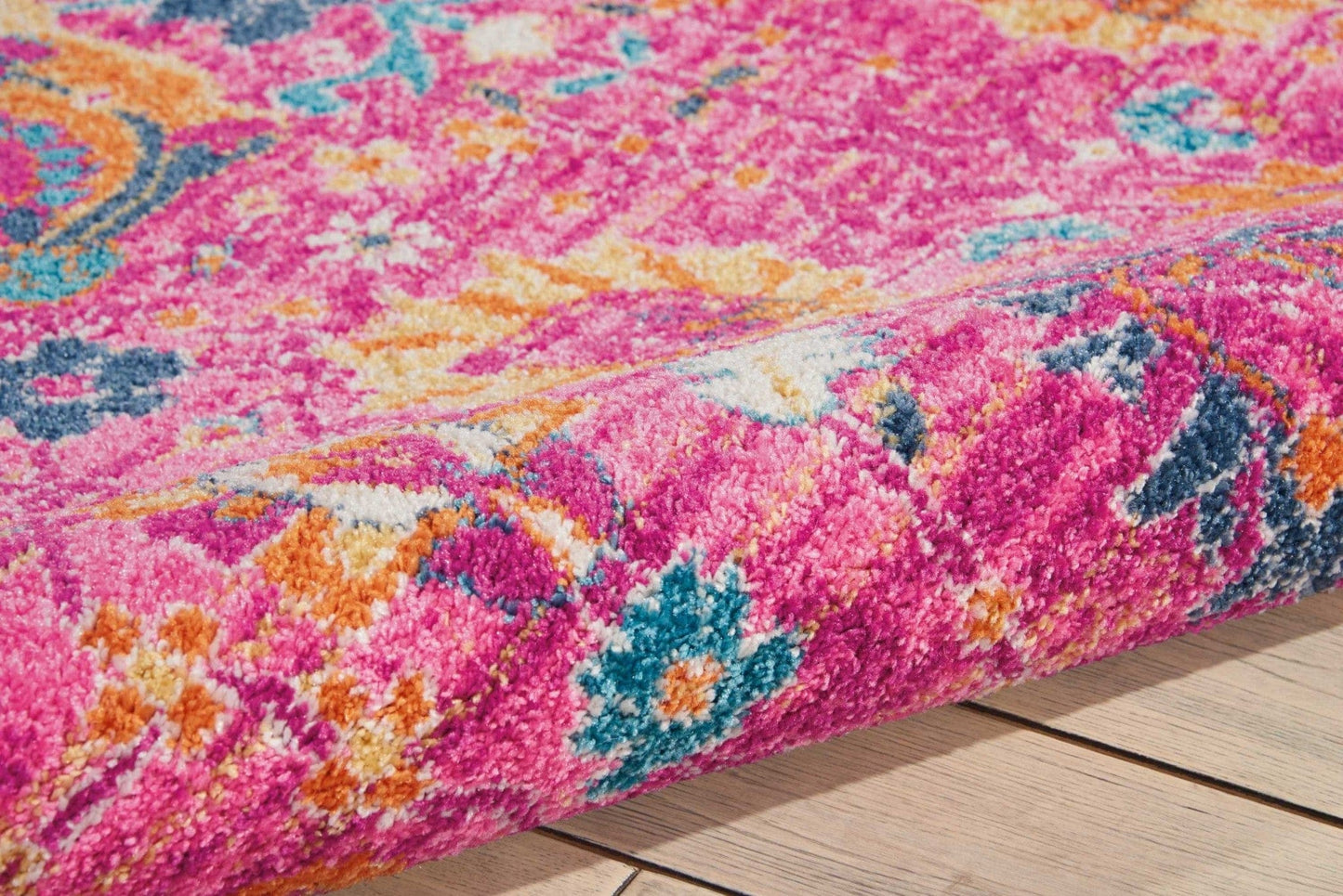 2’ X 6’ Fuchsia And Orange Distressed Runner Rug