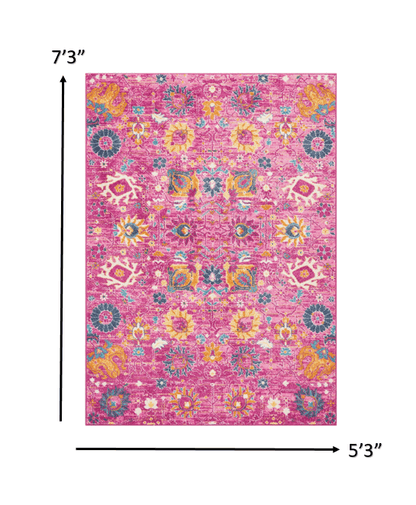 2’ X 6’ Fuchsia And Orange Distressed Runner Rug