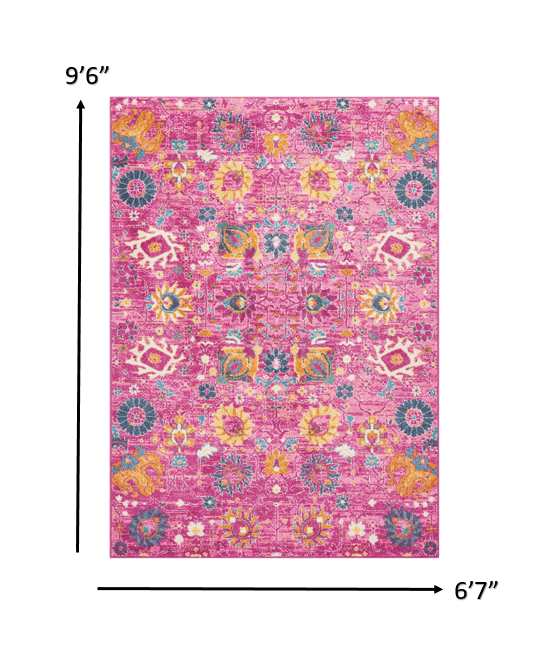 2’ X 6’ Fuchsia And Orange Distressed Runner Rug
