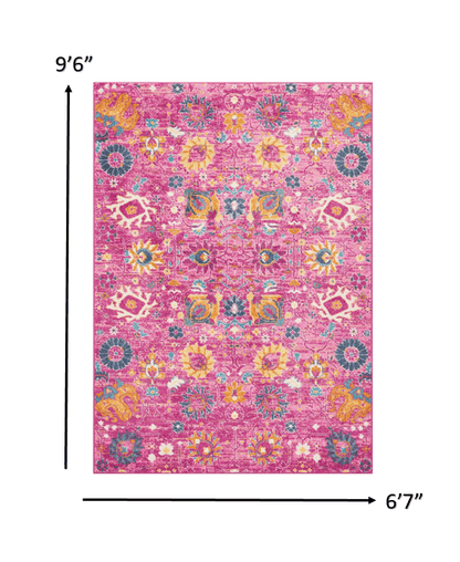 2’ X 6’ Fuchsia And Orange Distressed Runner Rug