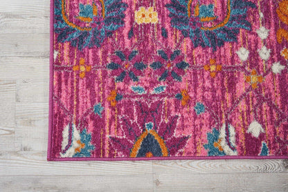 2’ X 6’ Fuchsia And Orange Distressed Runner Rug