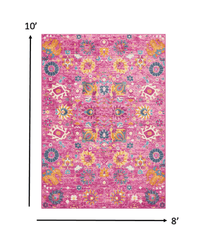 2’ X 6’ Fuchsia And Orange Distressed Runner Rug