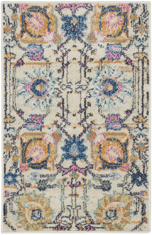 2’ X 3’ Ivory And Multicolor Floral Buds Scatter Rug