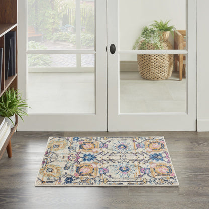 2’ X 3’ Ivory And Multicolor Floral Buds Scatter Rug