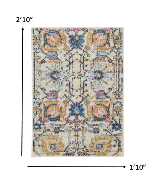 2’ X 3’ Ivory And Multicolor Floral Buds Scatter Rug
