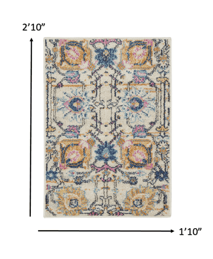 2’ X 3’ Ivory And Multicolor Floral Buds Scatter Rug