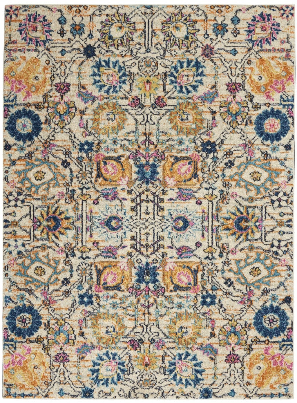 4’ X 6’ Ivory And Multicolor Floral Buds Area Rug