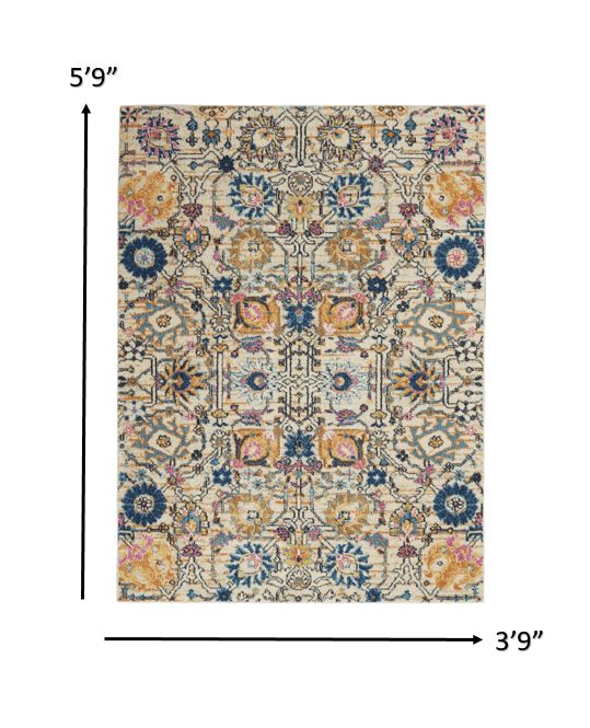 4’ X 6’ Ivory And Multicolor Floral Buds Area Rug