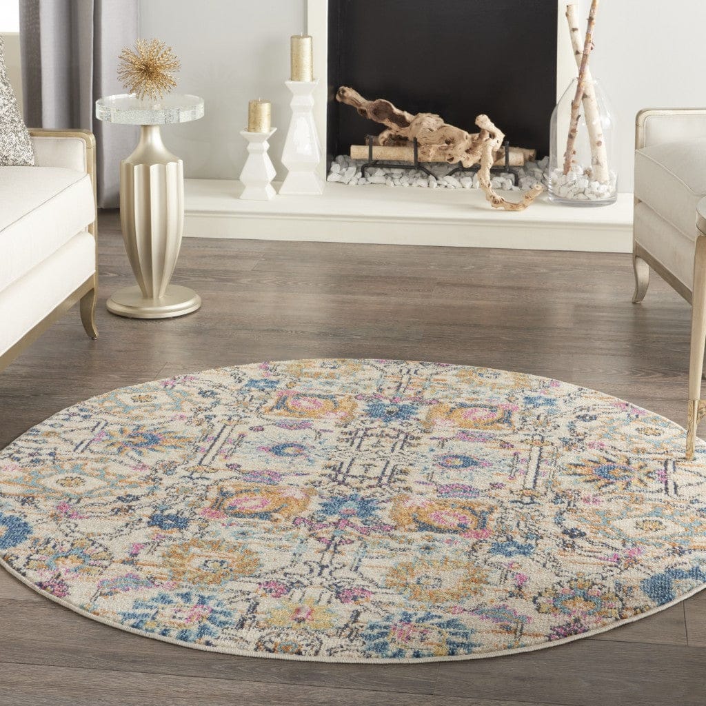 2’ X 3’ Ivory And Multicolor Floral Buds Scatter Rug
