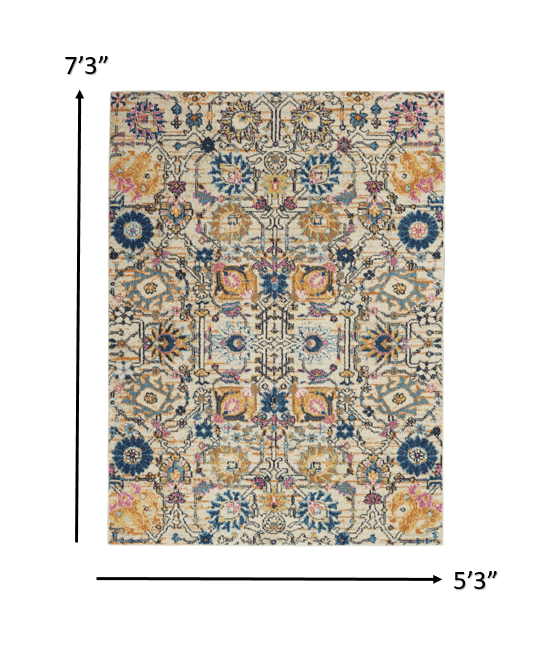 2’ X 3’ Ivory And Multicolor Floral Buds Scatter Rug